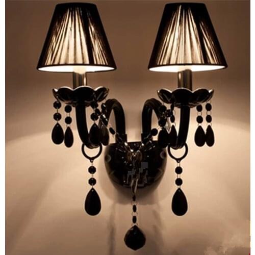 Antique Black wall lamp led candle lights for Bedroom American crystal wall sconce Luces dining room indoor lighting Wall abajur