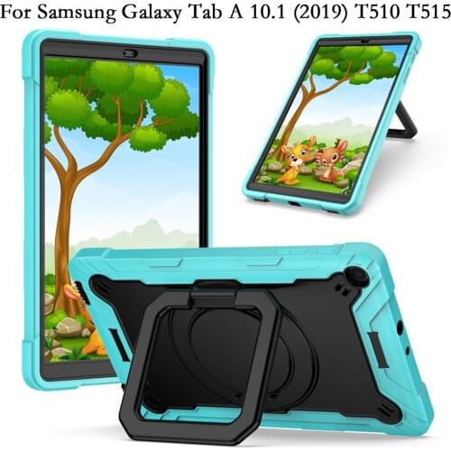 Shoulder Strap Shockproof Silicone PC Rotating Stand Tablet Case for Samsung Galaxy TabA Tab A 10.1 2019 T510 T515 Cover Fundas