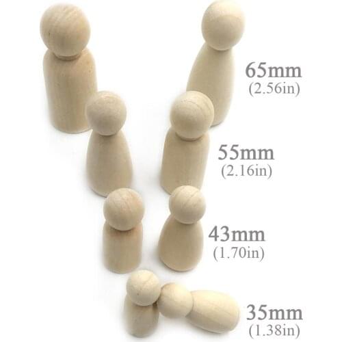 8PCS 65mm,55mm,43mm,35mm Wooden Peg Dolls Girl Boy Wood Dolls Kids Room Decor DIY Unfinished Wooden Peg Dolls