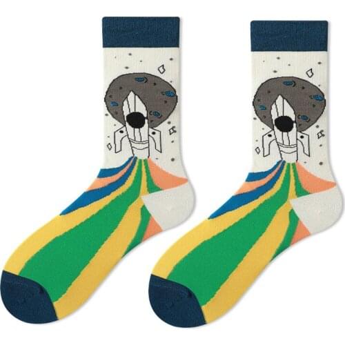 Breathable Funny Cotton Men Socks with Cartoon Planet Astronaut Sports Fashion 100% Soft Cotton Socks for Male Female