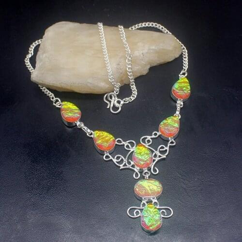 Gemstonefactory Jewelry Big Promotion 925 Silver Beautiful Glorious Dichroic Glass Hot Gifts Women Chain Necklace 38cm 202101397