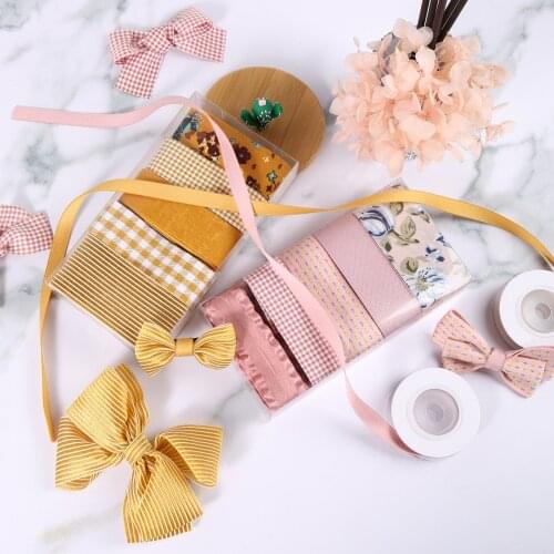 Hot Selling 25-40mm 11Yard Ribbons Yellow /Pink Series Crafts Satin/Grosgrain/Organza Ribbon Set DIY Hair Clip Bow Accessories