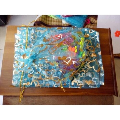 Lake blue heart organza bags 20x30cm 300pcs jewelry packaging display bags gifts drawstring bag pouch jewelry bag for bracelets