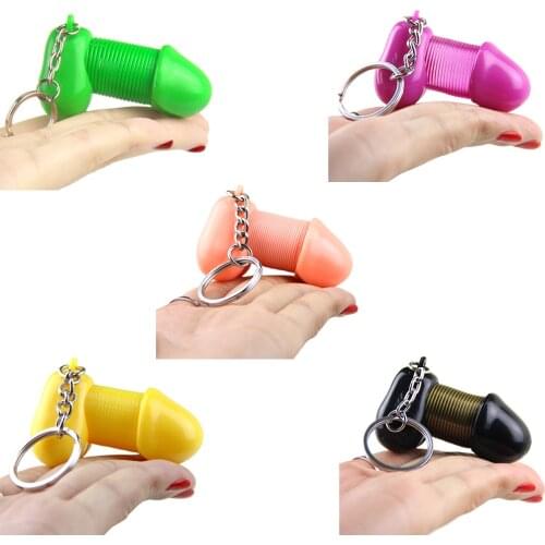 Male Genitalia Key Chain Lovers Sexy Stretchable spring Dick Penis Keyring Individual Keychains Woman Gift Man Cock Car Key Ring