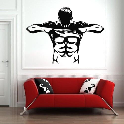 Muscle Wall Stickers Gym Glass Window Wall Decoration Sport Bodybuilding Athlete Vinyl Wall DecalS Bedroom Cool Decor Z637