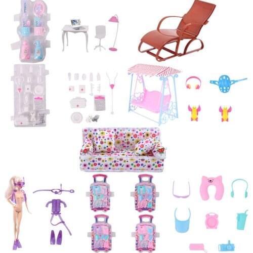 13 Set Fashion Accessories Doll Toys Sofa & Wash Supplies Deck Chair Color Random For Babies Dolls Girls Toy Gift