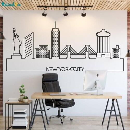 New York Skyline City Skyline Cityscape Wall Sticker NYC Art Home Decor Removable Living Room Office Decals Vinyl Poster YT1441