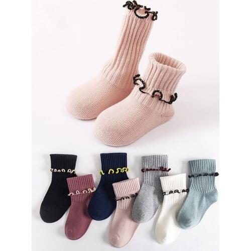 0 To 4 Yrs Ruffle Edge Non-Skid Cotton Warm Socks for Kids Toddlers Baby Girl Boneless Four Seasons Newborn Baby Infant Socks