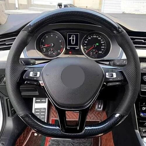 Non-slip Black Genuine Leather Car Steering Wheel Cover For Volkswagen VW Golf 7 Mk7 Touran Up New Polo Jetta Passat B8 Tiguan