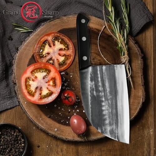 7 Inch Cleaver Knife Handmade Forged High-carbon Clad Steel Kitchen Chef Knives Filleting Slicing Broad Butcher Knife Grandsharp