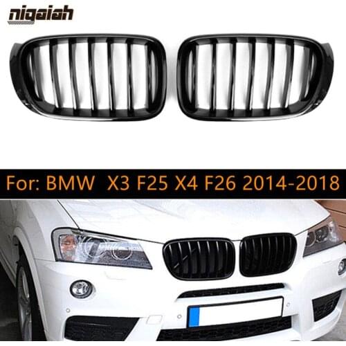 Gloss black 1-slat ABS plastic front kidney grill grille mesh bumper for BMW X3 X4 F25 F26 2014-2018 car accessories