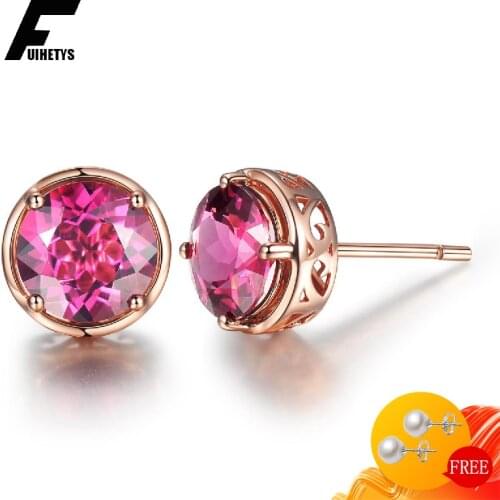 Retro 925 Silver Jewelry Earrings for Women Round Ruby Gemstone Stud Earring Wedding Engagement Party Gift Accessories Wholesale