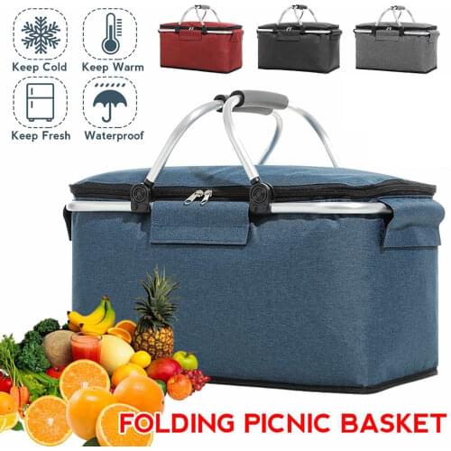 Folding Picnic Camping Lunch Bags Insulated Cooler Bag Cool Hamper Storage Basket Bag Box Outdoor Portable Picnic Basket
