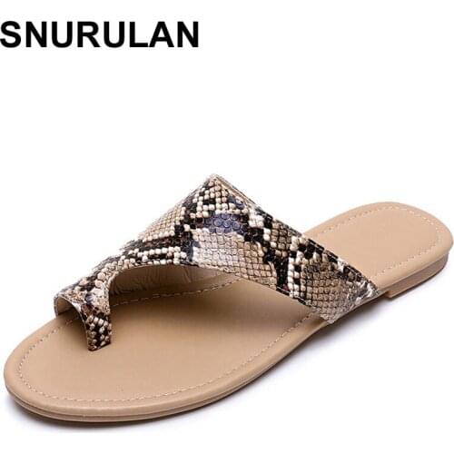 SNURULAN Big size special offer summer new women snakeskin thongs slippers female casual fashion slides slippers ladies beach