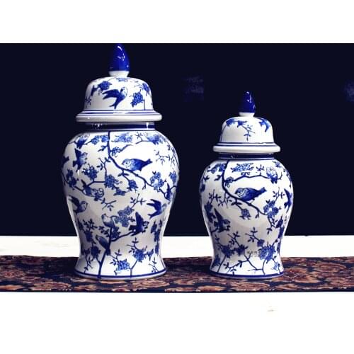 Jingdezhen antique blue and white porcelain general pot ceramic ware ceramic ornament large storage pot Chinese style home decor