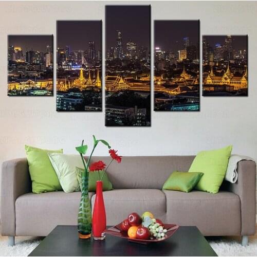 Thailand Bangkok Night View Scene Picture Landscape Wall Painting Canvas Home Decor Artwork Wall Art for Living Room Decoration