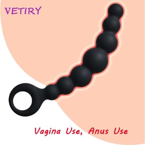 VETIRY Flexible Silicone Long Anal Bead Butt Plug Waterproof Anal Plug Sex Toys for Man Women Couple Masturbation No Vibrator