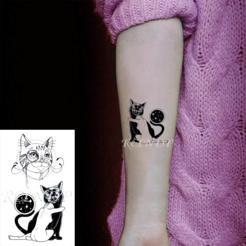 Waterproof Temporary Tattoo Sticker Sexy Girl White Black Cat Star Circle Element Fake Tatto Flash Tatoo for Men Women