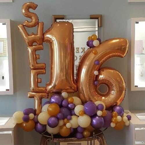 7pcs Sweet 16 18 20Party Decorations balloons Supplies Sixteen Birthday party Decorations 16 Years Birthday Number Foil Balloons