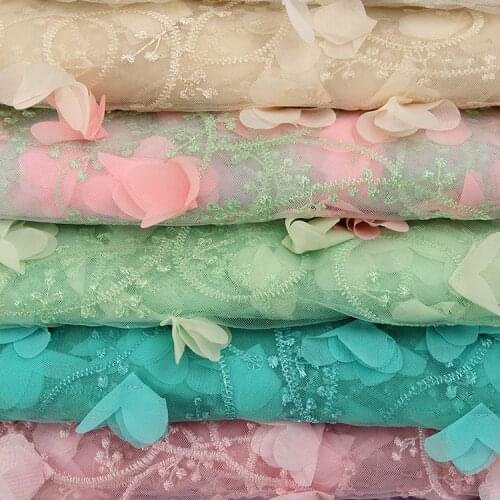 Embroidered 3D Chiffon Flower Soft Mesh Tulle lace Fabric for Tutu Skirt Blouse Clothes Wedding Party Evening Dress Fabric