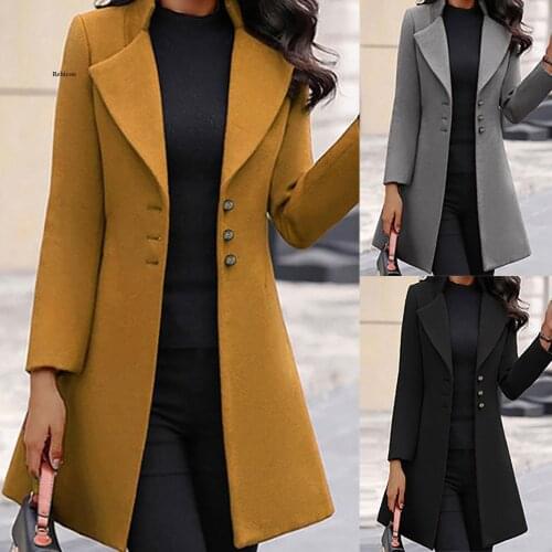 Women Long Sleeve Woolen Coat Lapel Solid Color Long Jacket Coat Korean Version New Fall Fashion Long Cardigan
