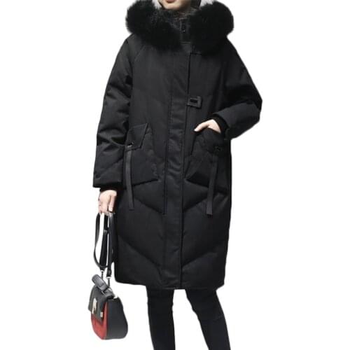 Winter Down Jacket Women Long Hooded Fur collar Down cotton Jackets Quality Womens Thick Warm Parkas Windproof Overcoat F1190
