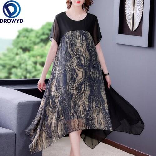 Women Fashion Vintage Print Mulberry Silk Maxi Dresses Summer O-neck Patchwork Midi Dresses 2021 Elegant Bodycon Party Vestidos