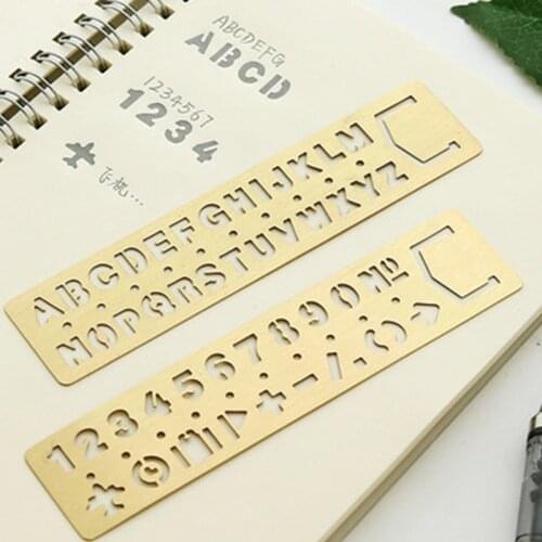 1pc Metal Hollow Straight Ruler Number Letter Pattern Bookmark Kawaii Stationery Metal Drawing Template Measuring Tool