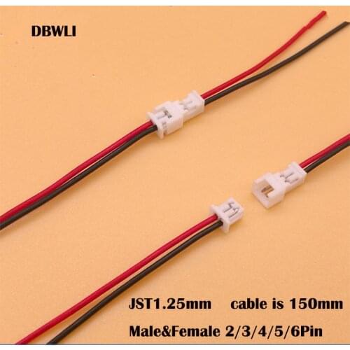 10Pair Connector Micro JST JST1.25 2P 3P 4P 5P 6PIN Male&Female Connector Plug with 150mm Wires Cables LED Strip Connectors