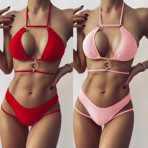 2021 Halter Wrap Around Bikini Women Swimwear Female Swimsuit Two-pieces Bikini set Brazilian Bather Bathing Beach Suit Swim Hot