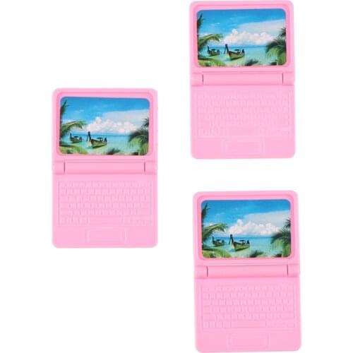 3Pcs/lot Pink Dollhouse Miniature Modern Computer Keyboard Furniture Fax For doll Accessories