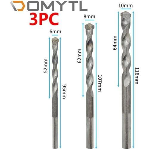 3Pcs Hand Electric Drill Triangle Shank Concrete Wall Construction Rotary Hammer Drills 6*95mm 8*107mm 10*116mm