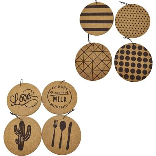 4pcs Round Heat Insulation Placemat Heat Resistant Cork Cup Pot Coaster