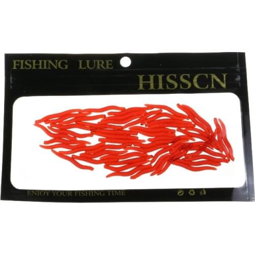 50Pcs/Bag Soft Fishing Lures 3.5cm 0.3g Artificial Earthworm Red Worms Soft Bait Lifelike Fishy Smell Lure Carp Fishing Tackle