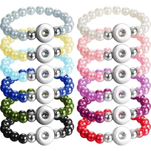 Fashion Charming Colorful beads snap bracelet Elastic fit 18MM snap buttons jewelry wholesale AB0003