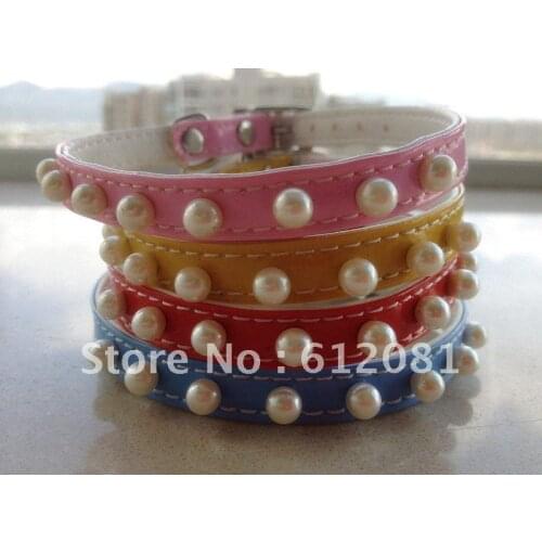 Free shipping,pet products,cat collar,puppy collar with silver bell,8pcs pearl,candy color,30pcs/lot
