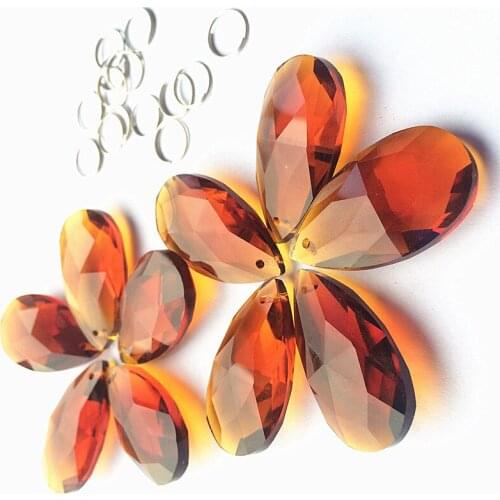 Free Rings Brown Color 38*22mm(50pcs) K9 Crystal Chandelier Pendants For Window Suncathers Christmas Tree Decoration