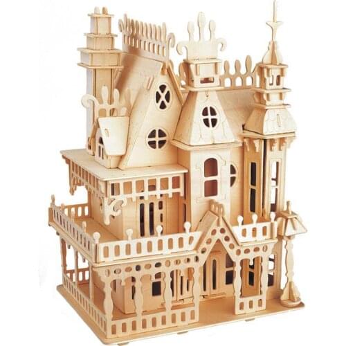 DIY Wooden 3D Castle Construction Assembly Model Art Craft Education Kids Toy