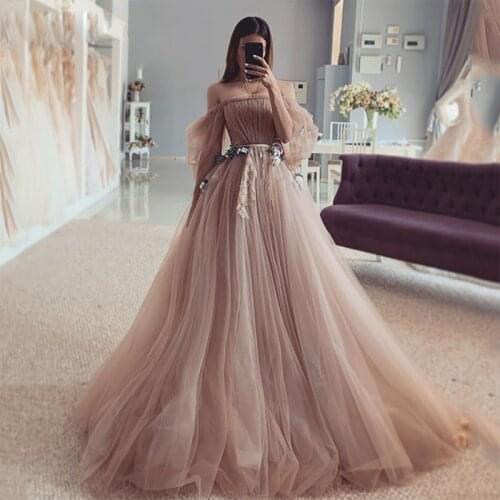 GY Romantic Summer Champagne Wedding Dresses Off The Shoulder Puff Sleeve Bride Dresses Flowers Boho Wedding Gown Custom Made