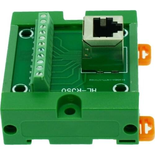 RJ50 10P10C horizontal module Interface Module with DIN Rail Mounting feet,Right Angle Jack. RJ50 to screw terminal block module