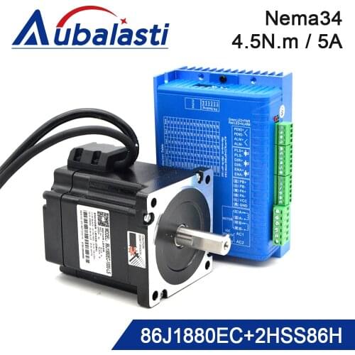 JMC NEMA 34 Hybrid Closed Loop Motor Driver Set 4.5N.m Speed 0-2000rpm 5A Shaft Dia.14mm Stepper Motor Driver 86J1880EC+2HSS86H