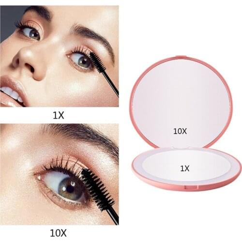 LED Lighted Portable Cosmetics Mirror 10x Magnification LED Makeup Mirror Travel Compact Folding Mirror 2 Colors Girl Gifts