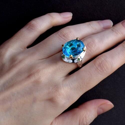 Pretty Oval Blue CZ Ring Jewellery Beautiful Big crystal stone Rings Female Latest Party Jewelry