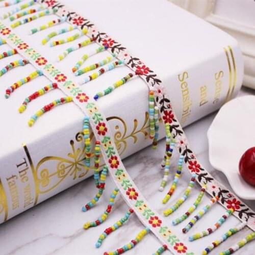 Lace Trim Bohemian Ethnic Embroidery Jacquard Lace Ribbon Colorful Beads Fringe Tassel Pendant Collars Accessories