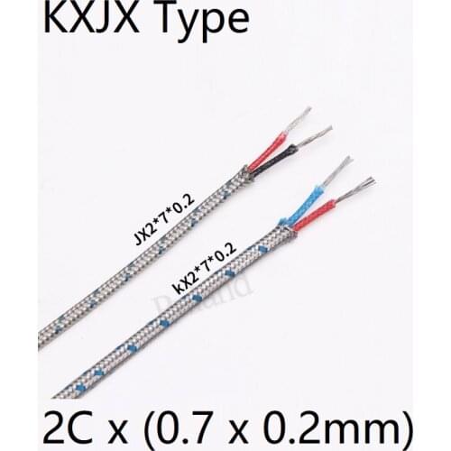 KXJX Type Thermocouple Wire Stainless Steel Shielded 2Cores Glass Fiber Braided Sensor Temperature Measuring Compensation Cable
