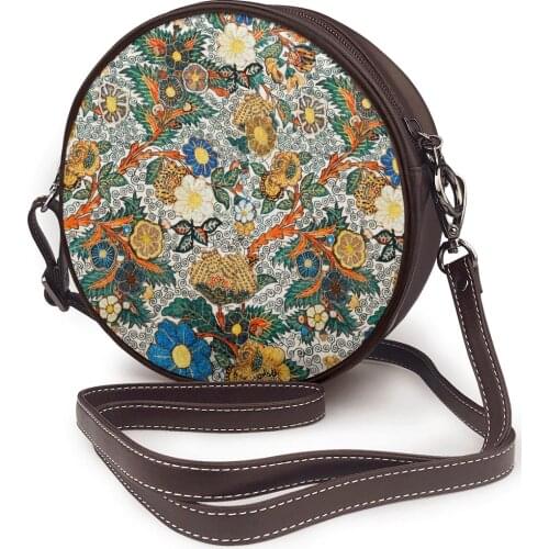 2021 Summer Womens Fashion Small round Bag Vintage Blooming Flowers Shoulder Bag Messenger Crossbody Bag Phone Coin Purse