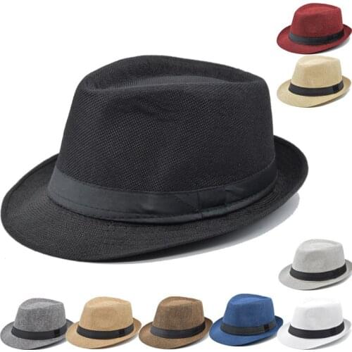 Linen Mens and Womens Fedora Hat Korean Style British Bowler Hat Linen Top Hat Casual Sun-Proof Four Seasons Ventilation Cap