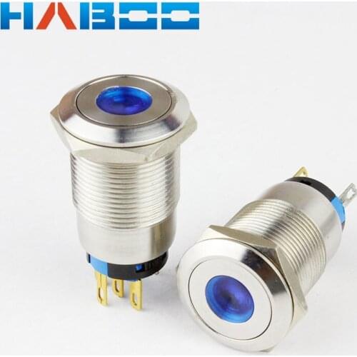 10pcs/lot angel eye19mm metal switch with led auto-reset dot head IP67 illuminated push button switch 2NO+2NC 24V 110V 220V