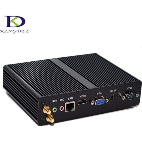 Kingdel Fanless Mini PC Intel Celeron CPU J1900 Quad Core Desktop Mini PC HTPC Windows7/8 HDMI LAN VGA 2*COM WiFi Plam Nettop PC