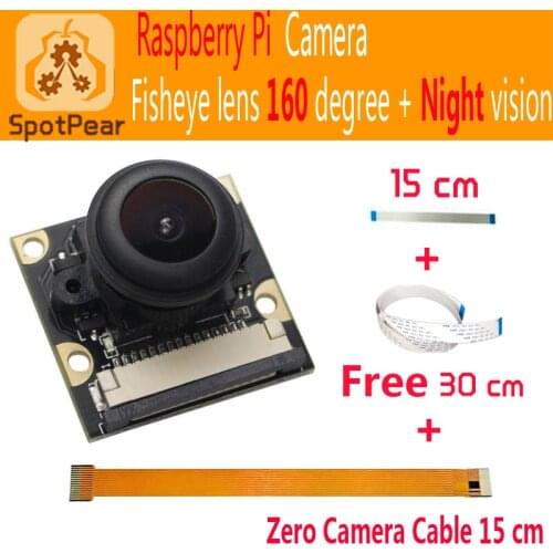 Raspberry Pi Camera Module 5MP Wide Angle fisheye 160 +Night Vision Surveillance Lenses 1080p for Raspberry pi zero 3B+ 4B pi0 W